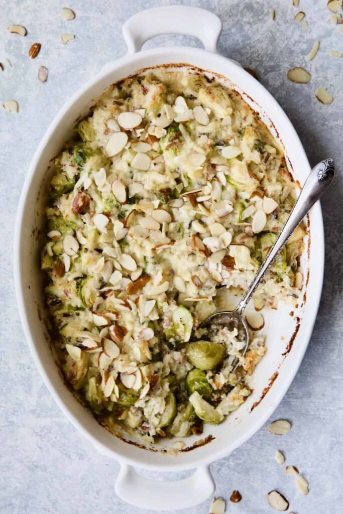 Cheesy Brussels Sprouts and Wild Rice Casserole