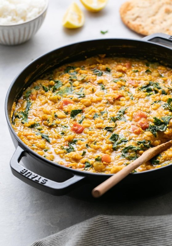 Curry red lentil chickpeas kale recipe